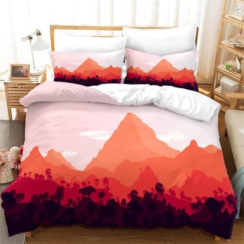 Luxury Pink Purple Blue Couple Art Mountain Bedding Set 2 People Bed Lover Duvet Cover Geometric Quilt Cover King Queen Size