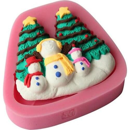 Christmas tree Snowman Fondant Cake Silicone Mold Chocolate Pastry Mould Candy Pudding Ice Cube Biscuits Molds DIY Baking Tool