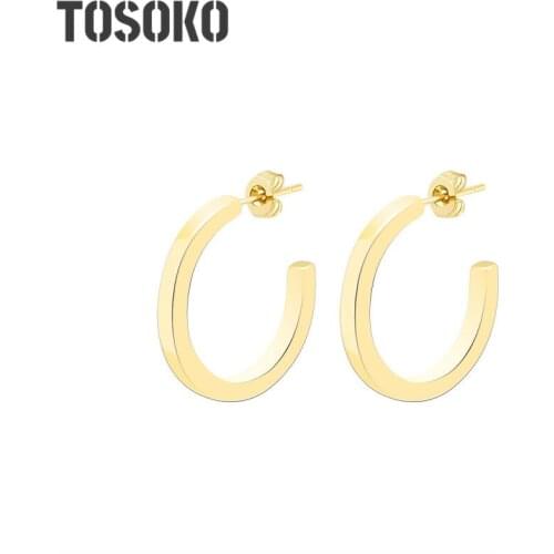 TOSOKO Stainless Steel Jewelry C Type Open And Versatile Atmospheric Earrings For Women BSF283