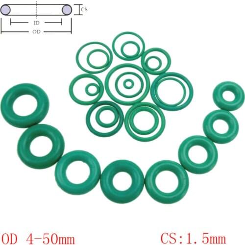 Green FKM Fluorine Rubber O Ring O-Ring Oil Sealing Gasket CS 1.5mm OD 4-50mm