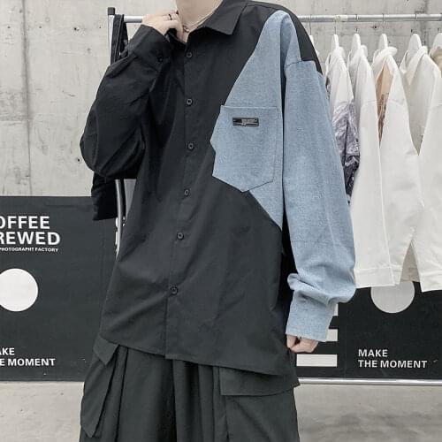 VERSMA Korean Harajuku Denim Stitch Vintage Shirt Men Women Long Sleeve Oversized Streetwear Hawaiian Shirt Men 5XL Dropshipping