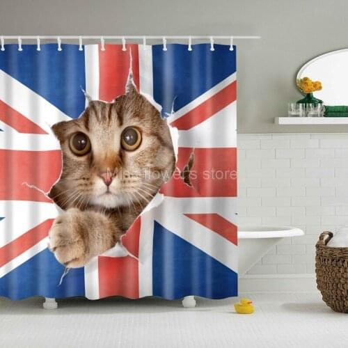 British Fun Destroys Cat Pattern Design Custom Shower Curtains Bathroom Waterproof Mildew Polyester Fabric + 12 Hooks