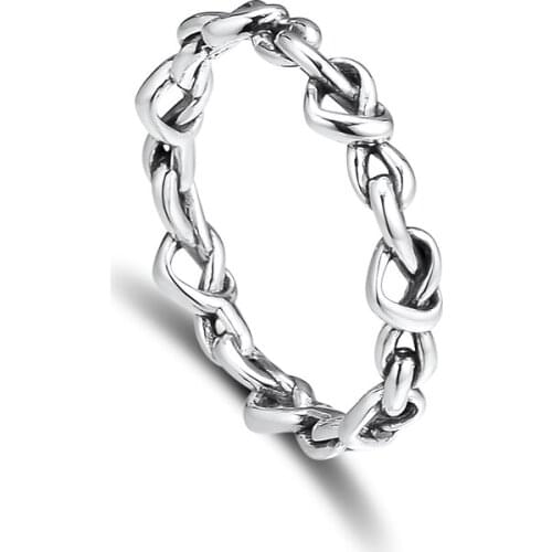 100% 925 Sterling Silver Knotted Hearts Band Ring Fashion Jewelry Women Valentines Day Gift for Wife