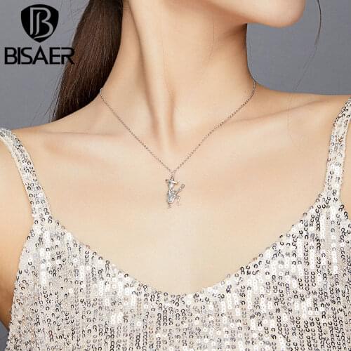 BISAER 925 Sterling Silver Skull Man with Guitar Necklace Halloween Chain Link Femme Necklace for Women Fashion Jewelry EFN198