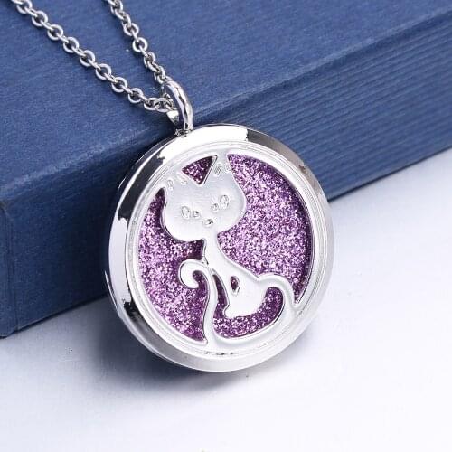 1pc Hollow Floating Magnetic Cat Locket Pendant Jewelry Aroma Perfume Fragrance Essential Oil Diffuser Locket Necklace