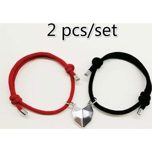 2Pcs Minimalist Lovers Bracelet Matching Friendship Heart Pendant Couple Magnetic Distance Faceted Heart Lovers Necklace Jewelry