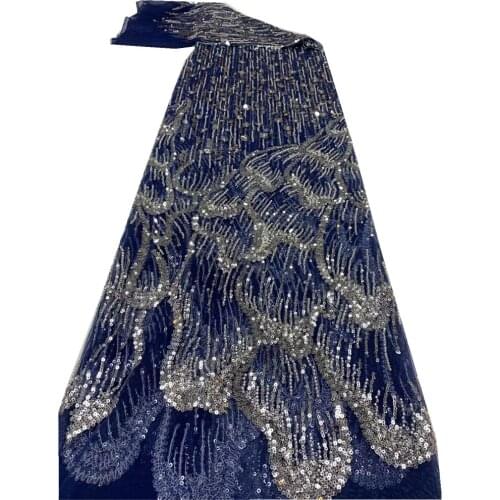 African Sequins Lace Fabric 2021 Beautiful High Quality Lace French Mesh Lace Fabrics 5 Yards For Wedding Sewing ZX-400
