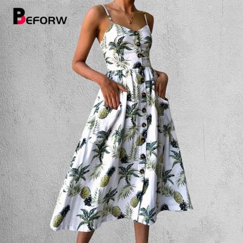 BEFORW 2018 New Summer Womens Dress Printed Geometric Dress Boho Beach Dress Sexy Casual Loose Elegant Vintage Ladies Dress