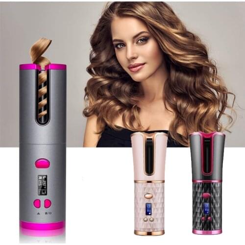 Cordless Automatic Hair Curler Portable Wireless USB Rechargeable Curling Iron Ceramic Curler Wand Auto Rotating Styling Tools