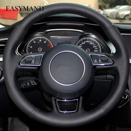 Car Styling Special Hand-stitched Black Genuine Leather Steering Wheel Cover For AUDI A1 A3 A4 A5 A7