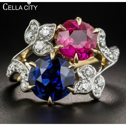 Cellacity Delicate Silver 925 Jewelry Gemstones Ring for Women Sapphire Ruby Flower Plant New design Fashion Jewelry Wholesale