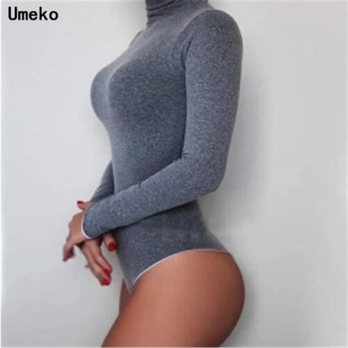 Umeko New Fashion Autumn Body Rompers Womens Jumpsuit 2019 Sexy Lady Turtleneck Long Sleeve Bodycon Bodysuit Slim Short Bodysuit