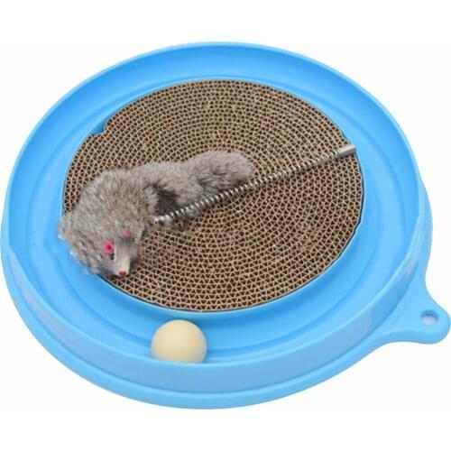 Cat Scratcher Toy Cat Fun Toy Round Scratcher with A Ball and A Furry Mouse Toy - Blue