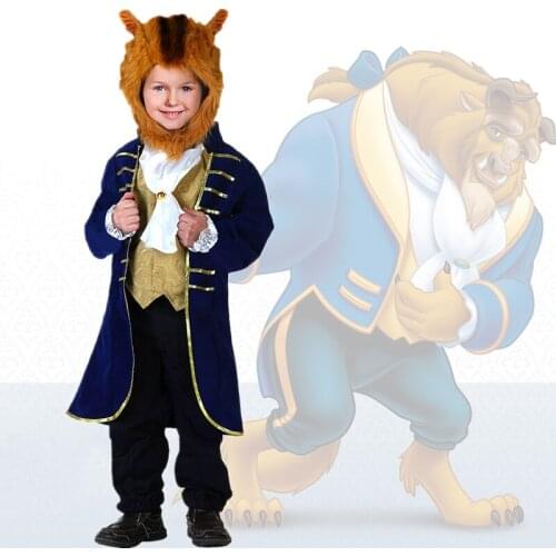 2-9 Years Old Childrens Beauty and The Beast Halloween Cosplay Costume, The Beast Prince Party Dress Up Clothes