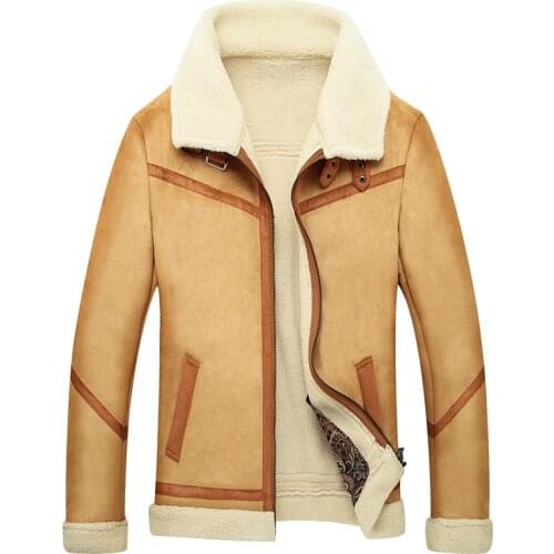 Winter Warm Sheepskin Fur Coat Mens Luxury Leather Jacket Outwear Fleece Lined Thick Bomber Motorcycle Faux Leather Jacket Coat