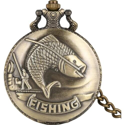 Antique Retro Fishing Quartz Pocket Watch Pendant Clock Bait Fish Design Full Hunter Fob Pocket Clock Gift for Men Vintage reloj