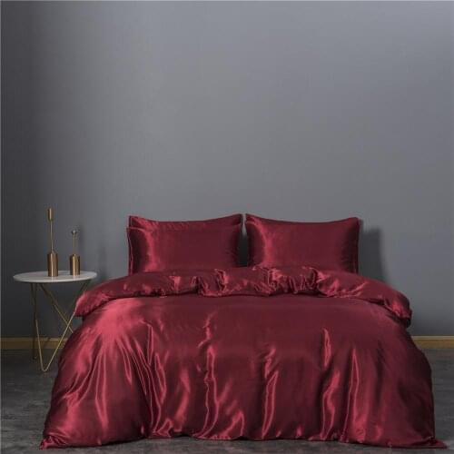 HOT! Satin Silk Bedding Set Home Textile King Size Bed Set Red Bed Clothes Duvet Cover Pillowcases Wholesale