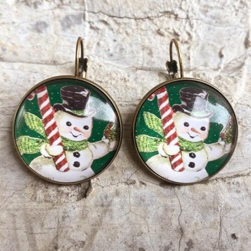 Fashion Merry Christmas Glass Cabochon Women Stud Earrings Cute Cartoon Santa Earrings Christmas Bell Earrings for Girl