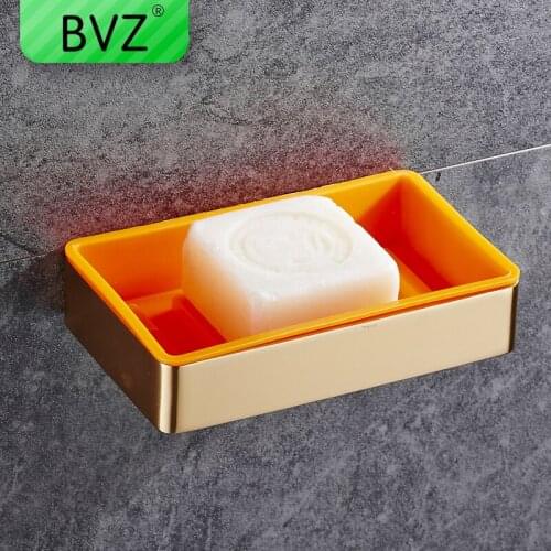 BVZ Fashion 3 Colors Punch-free Soap Box Soap Wall-mounted rack Drain Bathroom Soap Rack Box Bathroom Organizer