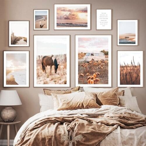 Wall Art Canvas Painting Beach Sea Reed Sunset Clouds Fan Horse Path Nordic Posters And Prints Decor Pictures For Living Room