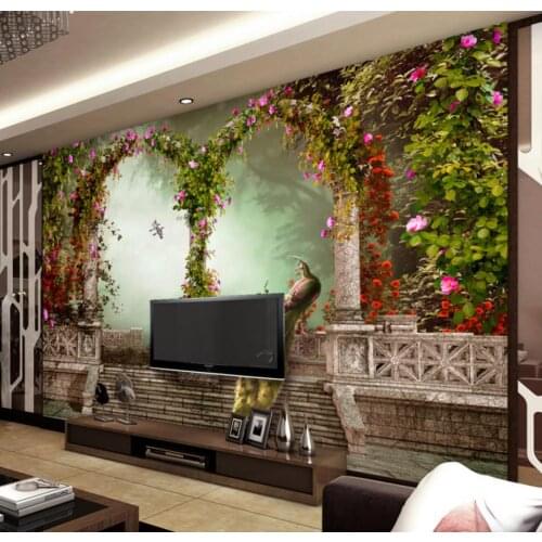 Wallpaper 3d stereoscopic Custom European pastoral Peacock Roman column 3d wallpaper living room TV sofa background wall