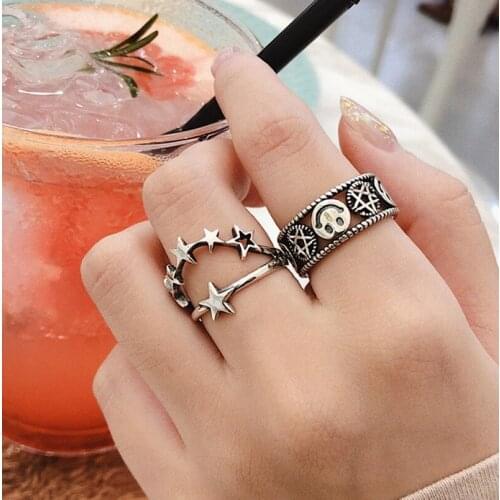 Origin Summer Exquisite Star Smile Face Double Layer Ring for Women Unique Design Metal Open Adjustable Ring Party Jewelry