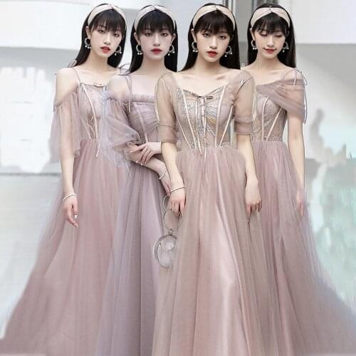 Bridesmaids Dress Vintage Crystal Embroidery Pleat A-Line Lace Tulle Floor-Length Luxury Boat Neck Women Wedding Party Gown E363