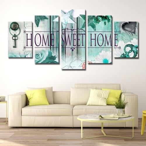 5 Pieces of Home Decor Poster Sweet Home Quotes Canvas Printing Wall Art Deco Room Living Room Bedside Mural Unframed Modern Art