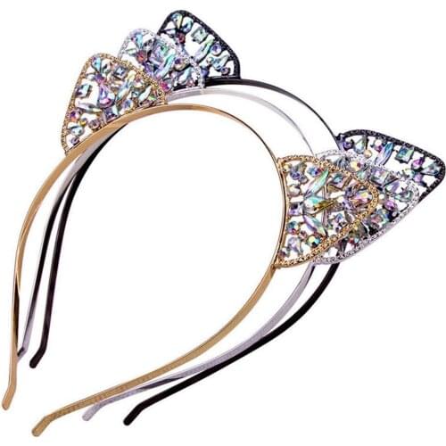 Girls Kids Cat Ear Alice Band Headband Metal Rhinestone Hairband Costume Cosplay
