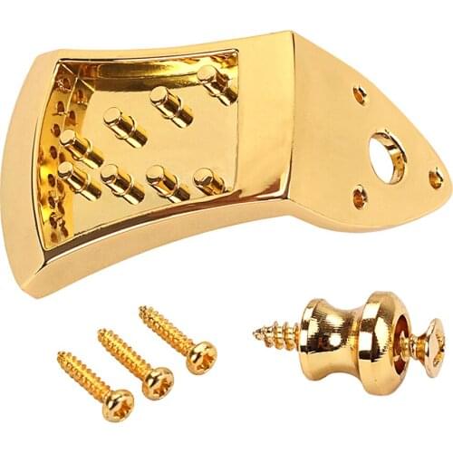 Gold Plated 8 Strings Mandolin Tailpiece With Screws Strap Buttons Parts 56x44.5x8.8mm