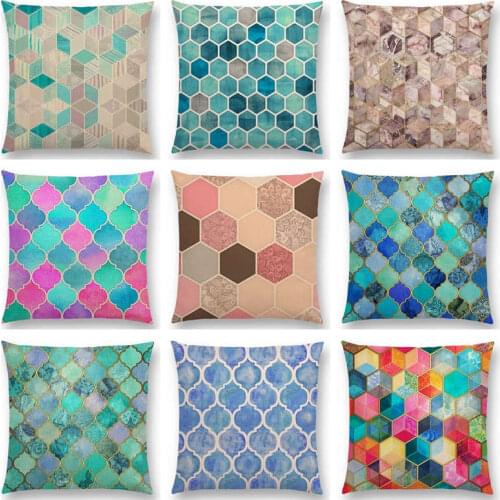 Rainbow Geometric Polygon Decorative Pattern Colourful Crystal Cubes Bohemian Hexagon Beautiful Cushion Cover Sofa Pillow Case