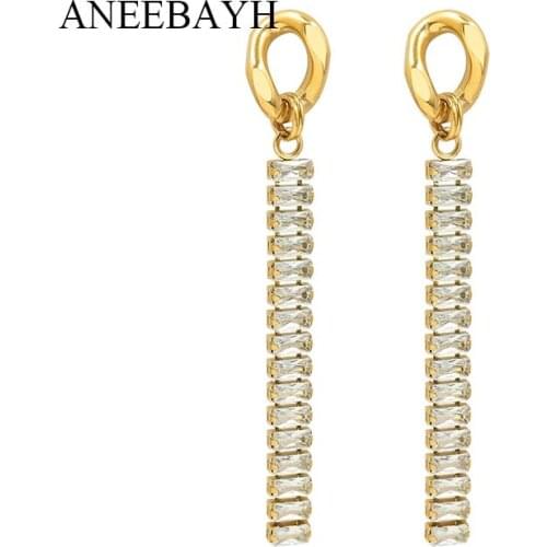 Luxury White Zircon Long Chain Earrings For Women Statement Stainless Steel Gold Hanging Earrings 2021 Trend Party Jewelry Gift