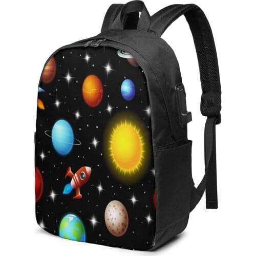 Teenage Backpack for School Boy Girl Rockets Flying Through Starry Sky In Outer Space School Bag USB Charging Bookbag