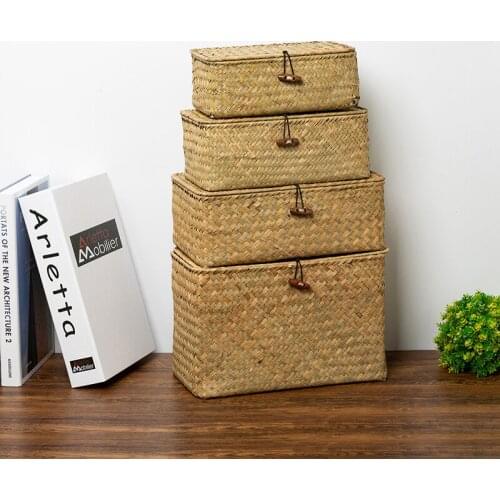 S/M/L/XL Wicker Storage Box Rectangle Storage Basket Sundries Laundry Home Organizer Rattan Clothes Makeup Toys Container