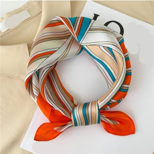 Real Silk Scarf New Print Striped Scarves Fashion Hairband Neck Foulard Female Small Neckerchief Tie Women Bandana 2021