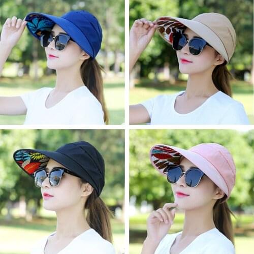 Sun Hats for Women Visors Hat Fishing Fisher Beach Hat UV Protection Cap Black Casual Women Summer Caps Ponytail Wide Brim Hat