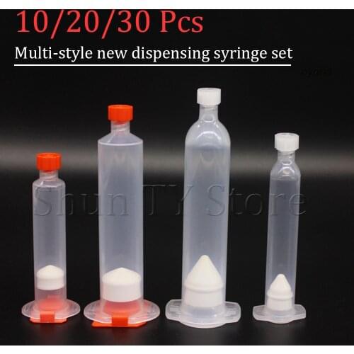 20Pcs Clear Air Syringe Luer Connector Tip Dispenser Syringe Barrel with Piston/End Cover/Syringe Tip,Glue Dispenser Barrel