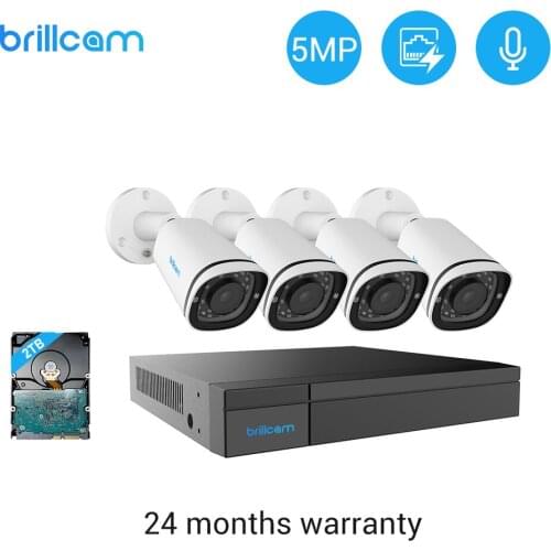 Brillcam H.265 8CH 5MP POE Security Camera System Kit Audio Record 4 Bullet Outdoor IP Camera IR CCTV Video Surveillance NVR Set