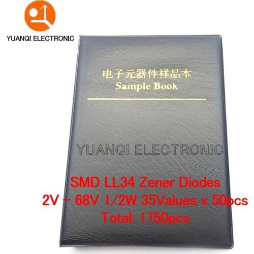35 kinds x50pcs commonly used SMD LL34 1/2W 2V~68V Zener Diodes Assortment Kit Assorted Sample Book