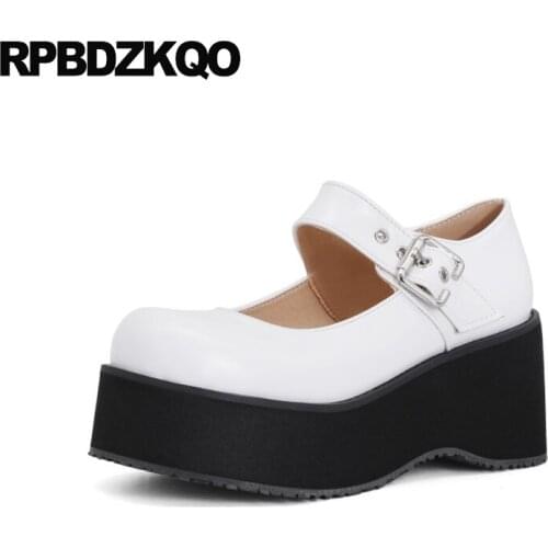 Platform Patent Leather High Heels Gothic Big Size Fashion Shoes Brand Women Creepers White Mary Jane Harajuku 13 45 Pumps Wedge