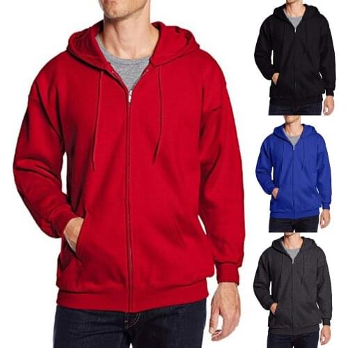 Comfy Trendy Hooded Long Sleeve Men Jacket Drawstring Hoodie Solid Color Streetwear