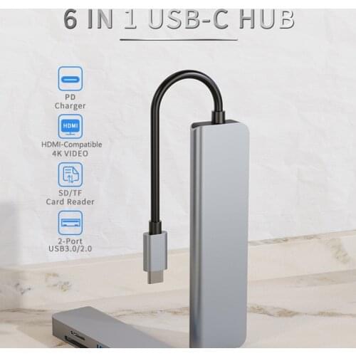 6 in 1 USB C HUB Type C to Multi USB 3.0 /2.0 HDMI-Compatible Card Reader Dock for Huawei Mate 30 Samsung S10 USB-C Splitter Hub