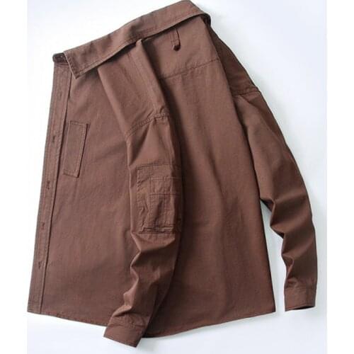 2021 Four Seasons Trend High Quality 100% Cotton Thin Coat Teenage Lapel Loose Casual Shirt Jacket Fashion Multi-pocket Cardigan