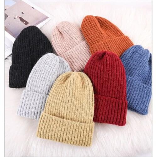 WZCX Knitting Vertical Stripes Vertical Stripes Unisex Winter Hat Solid Color Casual Tide Crimping Beanie Hat Adult Cap