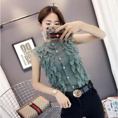 Blouse Women Shirt 2021 Spring Summer Lace Stitching Cardigan Sleeveless Knitwear Vest Top For Women Blusas Mujer De Moda