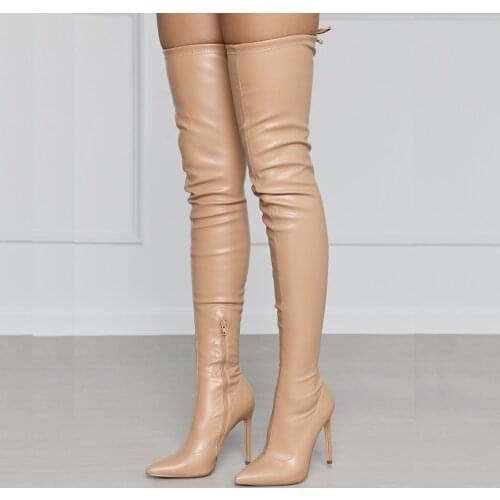 Women Thigh High Boots Thin Heels Sexy Women Pumps Zipper Female Booties Fashion Over The Knee Women Botas Large Size 43