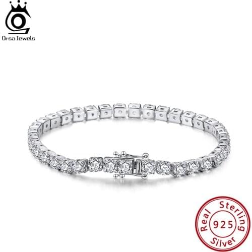 ORSA JEWELS 925 Sterling Silver Tennis Bracelet for Women 4mm Cubic Zircon Bracelet Sparkling Bracelet Fine Jewelry SB95