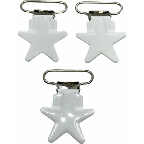 25pcs 1'' 25mm #02 White Color Enamel Star Shape Pacifier Clips/Suspender Clips