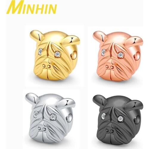 MINHIN 3pcs Gold Silver Color Bulldog Head Metal Beads For Jewelry Making DIY Bracelet Necklace Accessories Wholesale