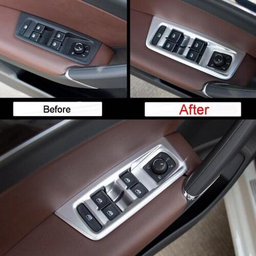 4 PCS Car styling DIY ABS/Stainless Steel Windows lift button Stricker Cover Case For Volkswagen vw New Touran 2016 Accessories